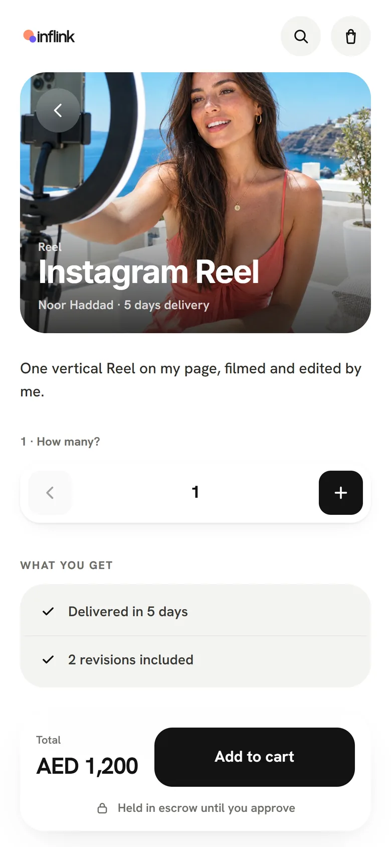 A service page with its price and what is included