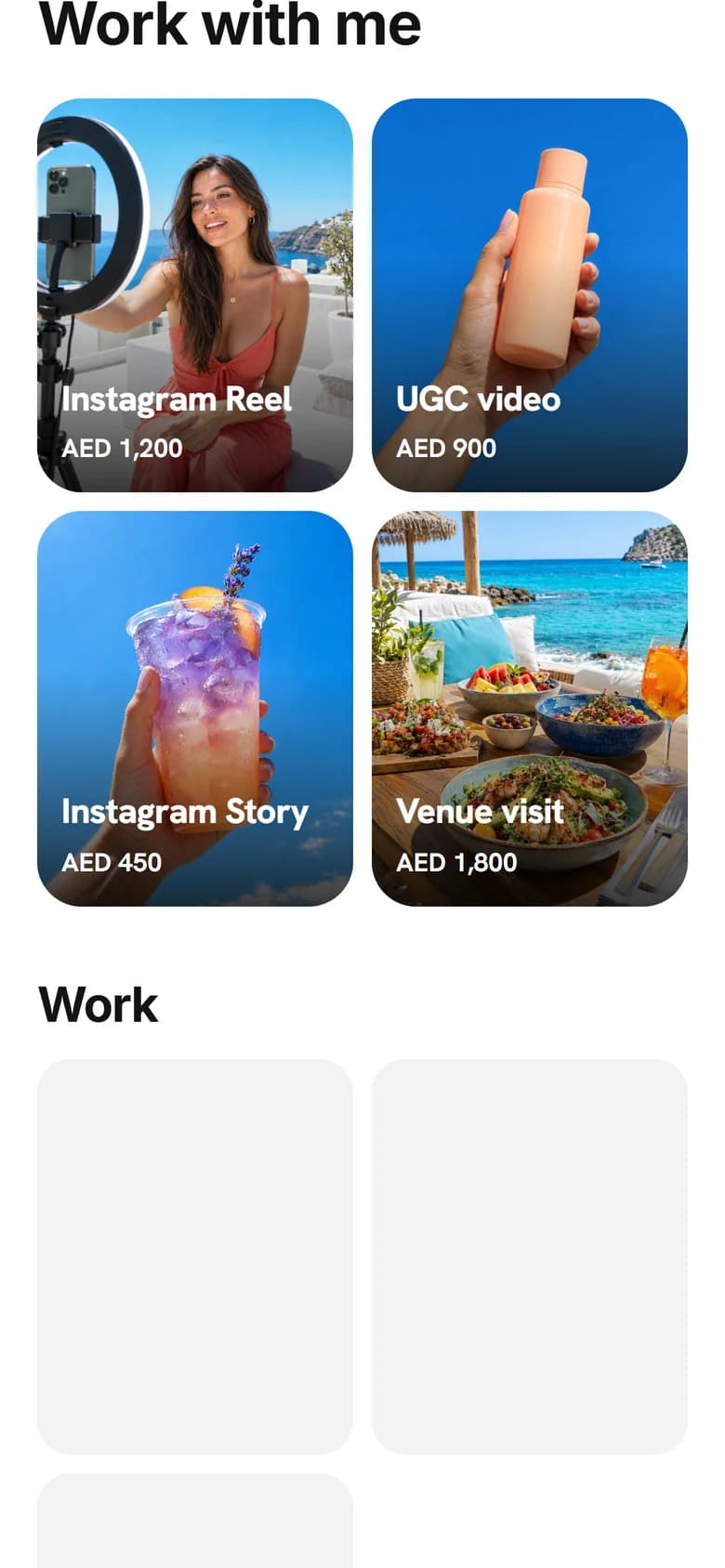 The Work with me section with services and prices